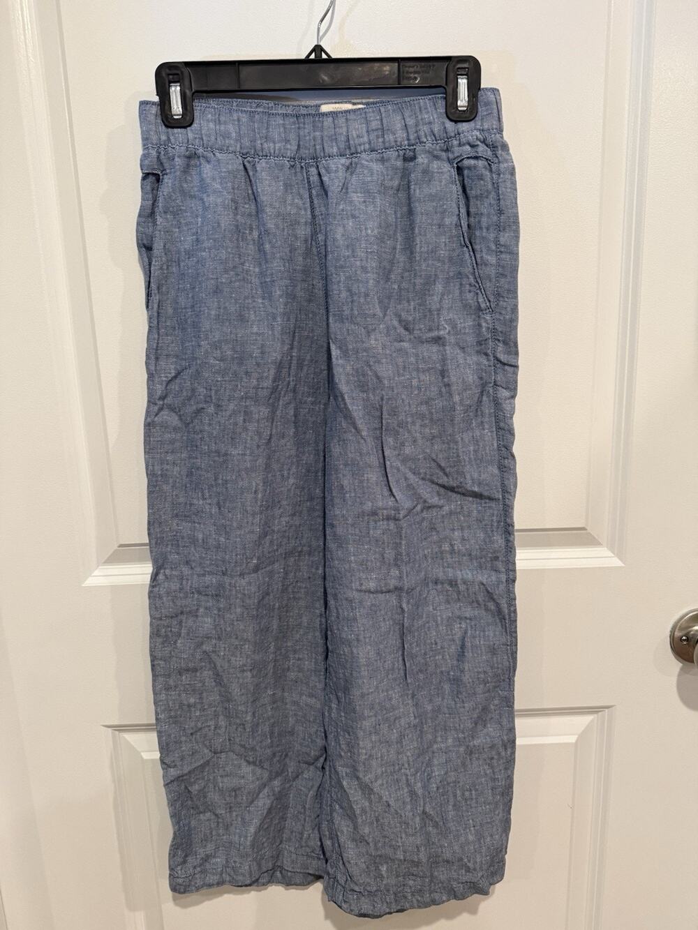 Cynthia Rowley Womens 100% Linen Wide Leg Cropped Pants Chambray Blue Sz XS